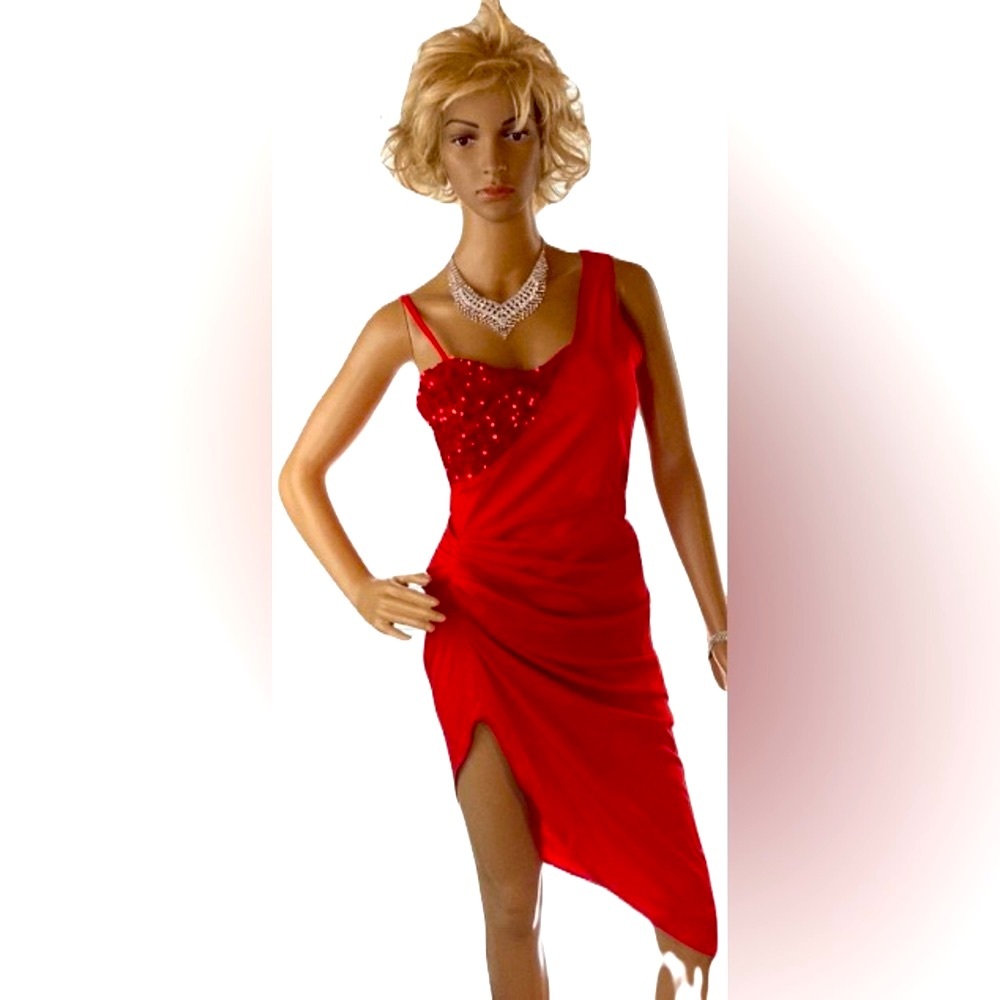 New Red Formal Dress with a slit on the right side up to the thigh.